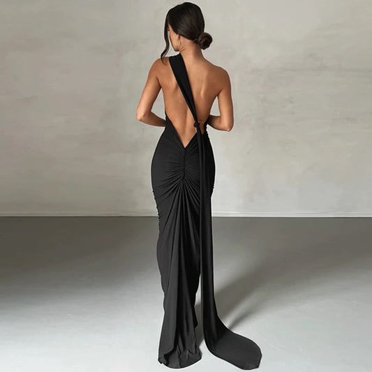 Oblique Shoulder Maxi Dress